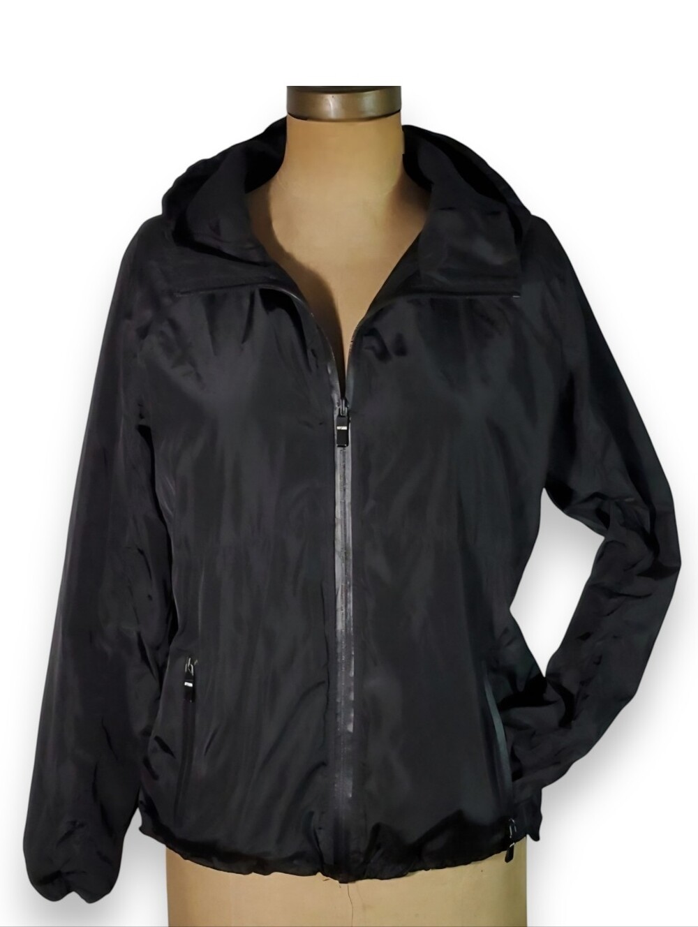 Riflessi Size M Windbreaker Black Mesh Lined Pockets Light Hooded Rain Full Zip